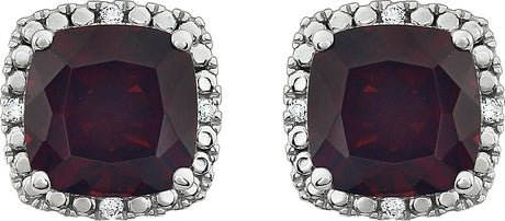 14K Gold Natural Mozambique Garnet & Natural Diamond Cushion 4-Prong Halo-Style Earrings - view 2