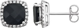 14K Gold Natural Black Onyx & Natural Diamond Cushion 4-Prong Halo-Style Earrings