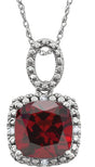 14K Gold Cushion Natural Mozambique Garnet & Natural Diamond Halo-Style Necklace