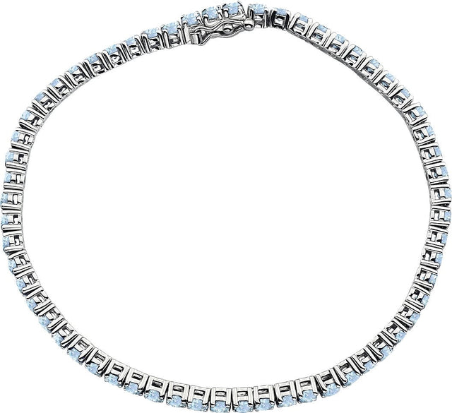 14K Gold Round Natural Aquamarine Line Bracelet - view 4