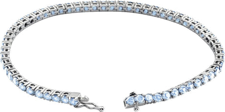 14K Gold Round Natural Aquamarine Line Bracelet - view 2