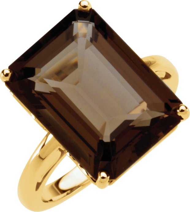 14K Gold Emerald Natural Smoky Quartz Scroll Setting Solitaire Ring