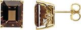14K Gold Natural Smoky Quartz Emerald 4-Prong Scroll Setting Stud Earrings