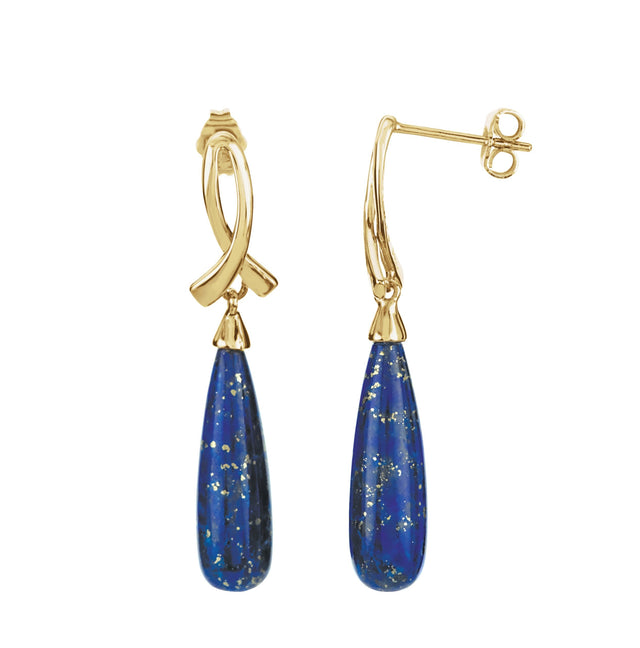 14K Gold Natural Lapis Briolette Earrings