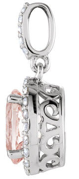 14K Gold Oval Natural Pink Morganite & Natural Diamond Halo-Style Pendant - White Gold - view 2