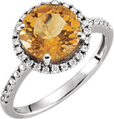14K Gold Round Natural Citrine & Natural Diamond Halo-Style Ring