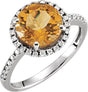 14K Gold Round Natural Citrine & Natural Diamond Halo-Style Ring