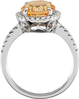 14K Gold Round Natural Citrine & Natural Diamond Halo-Style Ring - view 2