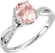 14K Gold Oval Natural Pink Morganite & Natural Diamond Accented Ring