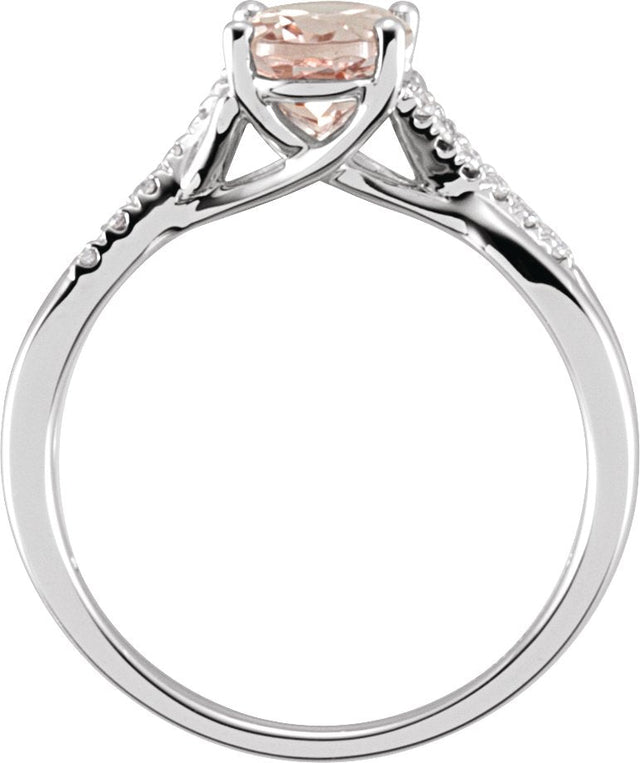 14K Gold Oval Natural Pink Morganite & Natural Diamond Accented Ring - view 2
