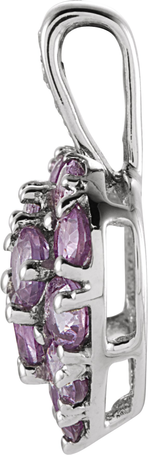 14K Gold Round Natural Amethyst & Natural Diamond Cluster Heart Pendant - view 2