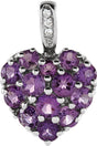 14K Gold Round Natural Amethyst & Natural Diamond Cluster Heart Pendant