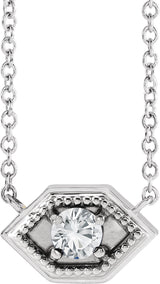 14K Gold Round Natural White Sapphire Geometric Necklace - White Gold