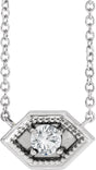 14K Gold Round Natural White Sapphire Geometric Necklace - White Gold