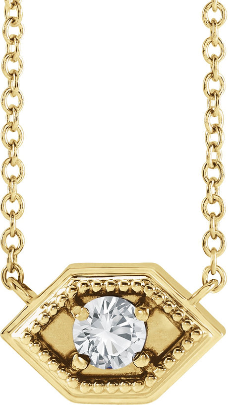 14K Gold Round Natural White Sapphire Geometric Necklace - Yellow Gold