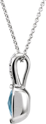 14K Gold Cushion Natural Swiss Blue Topaz & Natural Diamond Accented Necklace – 0.05 CTW - view 2