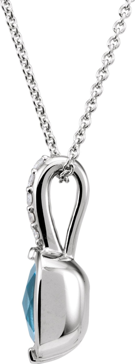 14K Gold Cushion Natural Swiss Blue Topaz & Natural Diamond Accented Necklace – 0.05 CTW - view 2