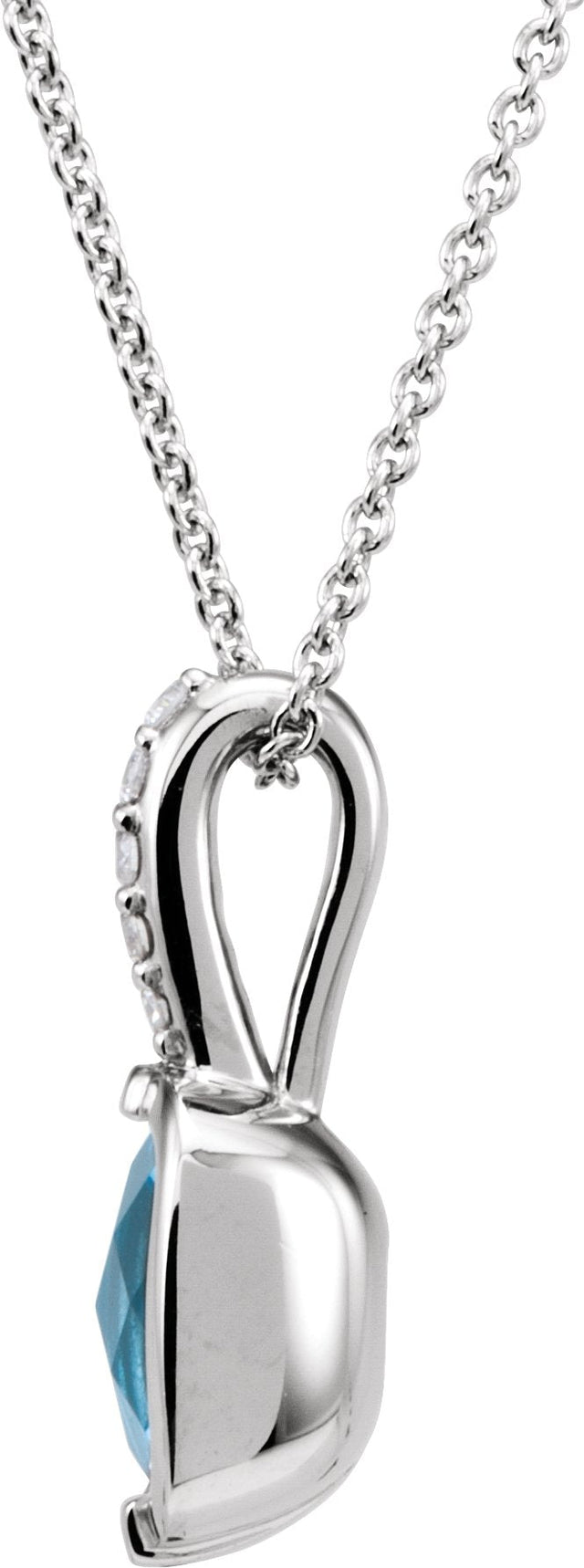 14K Gold Cushion Natural Swiss Blue Topaz & Natural Diamond Accented Necklace – 0.05 CTW - view 2