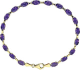 14K Gold Oval Natural Amethyst Line Bracelet – 6x4mm