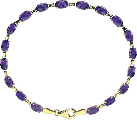 14K Gold Oval Natural Amethyst Line Bracelet – 6x4mm