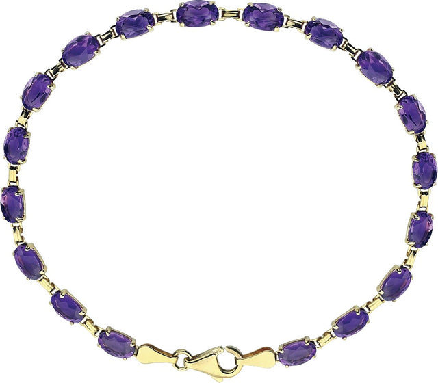 14K Gold Oval Natural Amethyst Line Bracelet – 6x4mm