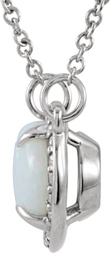 14K Gold Oval Natural White Opal & Natural Diamond Halo-Style Necklace - White Gold - view 2