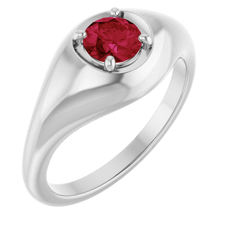 Platinum Round Lab-Grown Ruby Solitaire Dome Ring