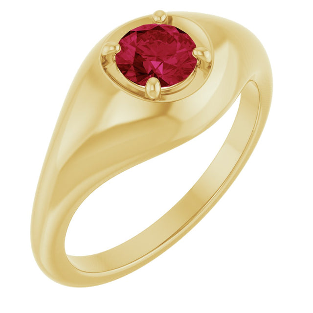 14K Gold Round Lab-Grown Ruby Solitaire Dome Ring - Yellow Gold