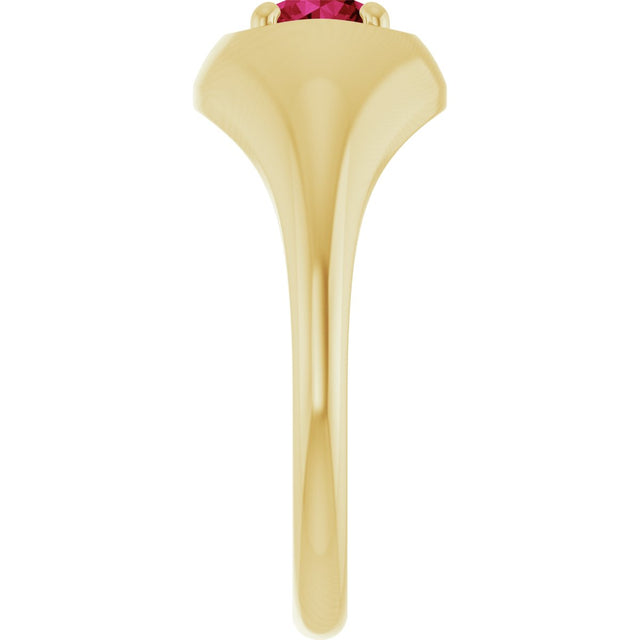 14K Gold Round Lab-Grown Ruby Solitaire Dome Ring - Yellow Gold - view 4