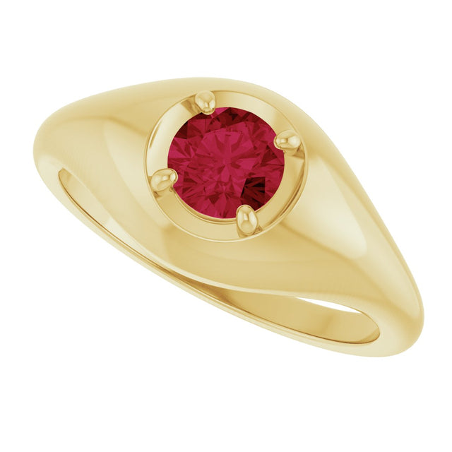 14K Gold Round Lab-Grown Ruby Solitaire Dome Ring - Yellow Gold - view 5