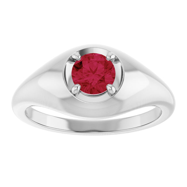 Platinum Round Lab-Grown Ruby Solitaire Dome Ring - view 3