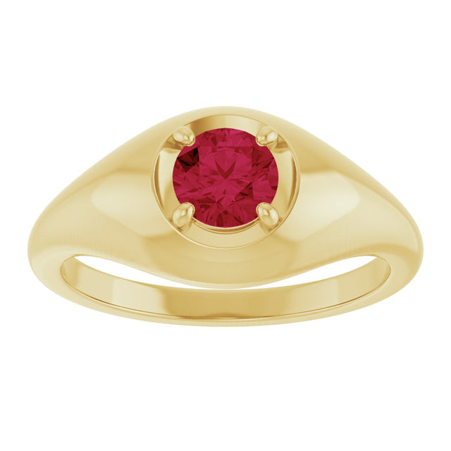 14K Gold Round Lab-Grown Ruby Solitaire Dome Ring - Yellow Gold - view 3
