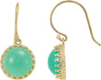 14K Gold Round Natural Green Chrysoprase Cabochon Crown Earrings