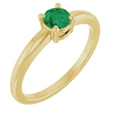 14K Gold Round Natural Emerald Solitaire Ring - Yellow Gold - view 6