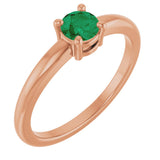 14K Gold Round Natural Emerald Solitaire Ring - Rose Gold - view 6