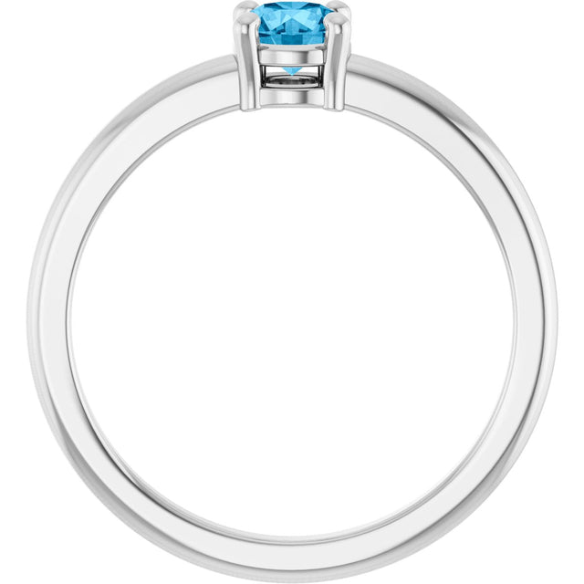 14K Gold Round Natural Swiss Blue Topaz Solitaire Ring - White Gold - view 7