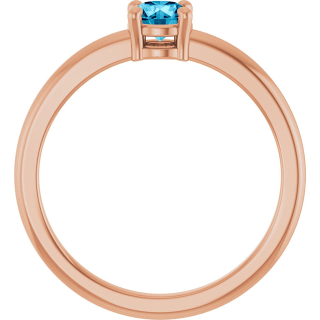 14K Gold Round Natural Aquamarine Solitaire Ring - Rose Gold - view 7