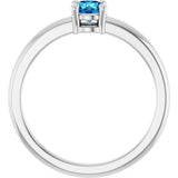 14K Gold Round Natural Blue Zircon Solitaire Ring - White Gold - view 7