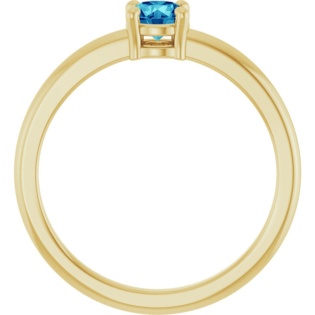 14K Gold Round Natural Blue Zircon Solitaire Ring - Yellow Gold - view 7