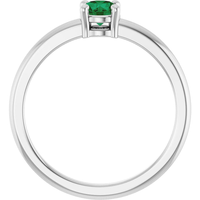 Platinum Round Natural Emerald Solitaire Ring - view 7