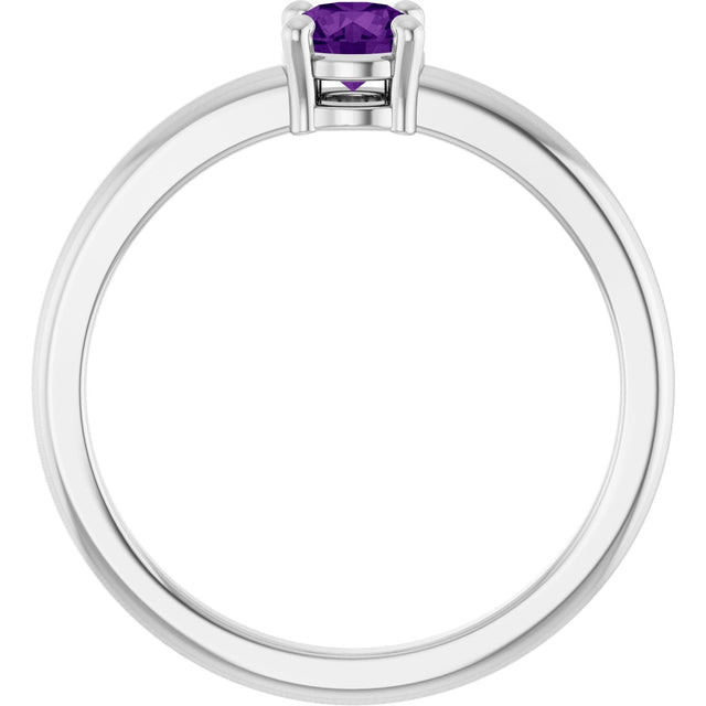 Platinum Round Natural Amethyst Solitaire Ring - view 7