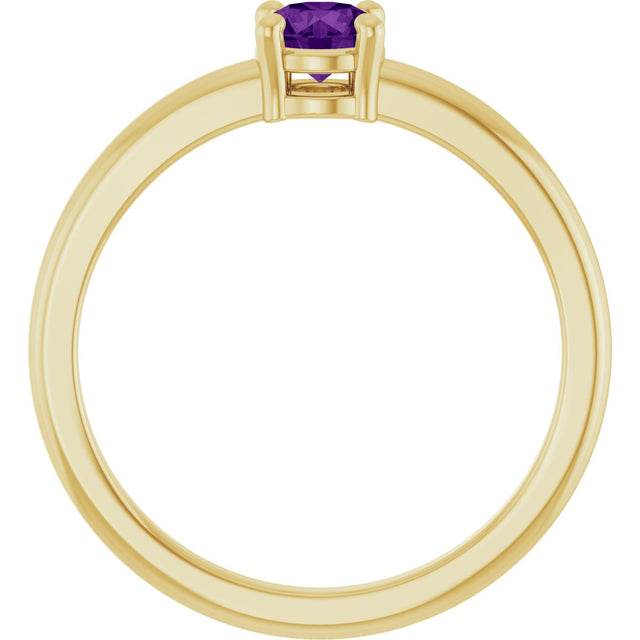 14K Gold Round Natural Amethyst Solitaire Ring - Yellow Gold - view 7