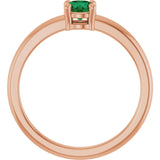 14K Gold Round Natural Emerald Solitaire Ring - Rose Gold - view 7