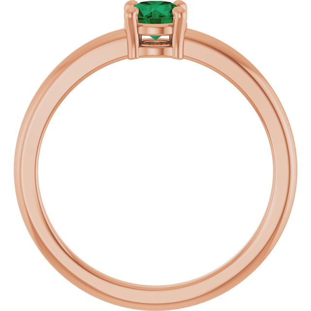 14K Gold Round Natural Emerald Solitaire Ring - Rose Gold - view 7
