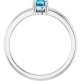 Platinum Round Natural Aquamarine Solitaire Ring - view 7
