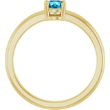 14K Gold Round Natural Aquamarine Solitaire Ring - Yellow Gold - view 7