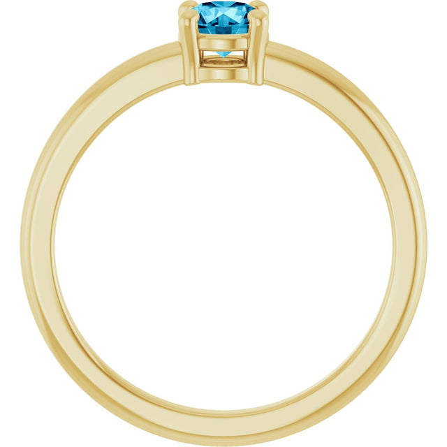 14K Gold Round Natural Aquamarine Solitaire Ring - Yellow Gold - view 7