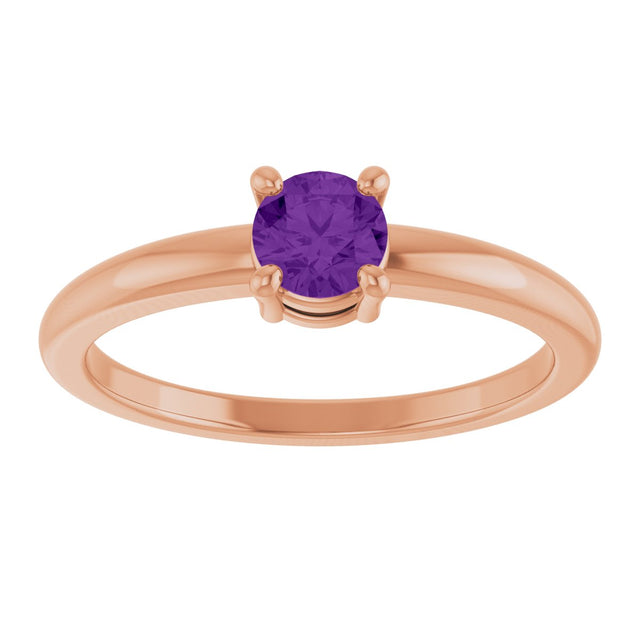 14K Gold Round Natural Amethyst Solitaire Ring - Rose Gold - view 8