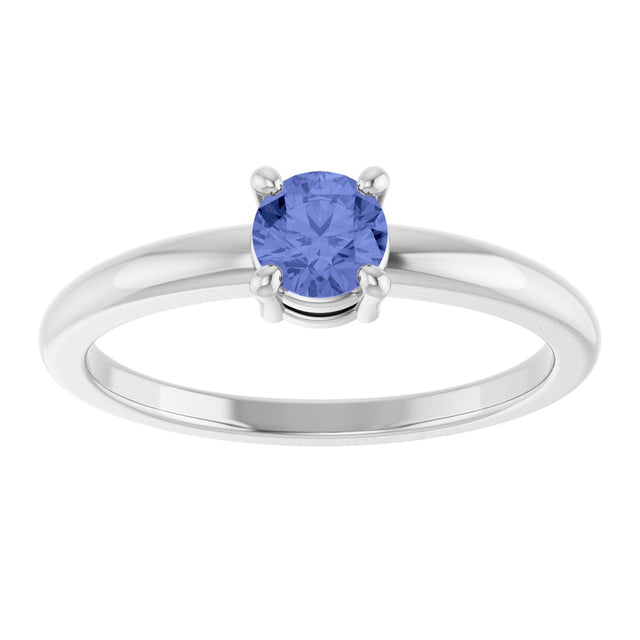 14K Gold Round Natural Tanzanite Solitaire Ring - White Gold - view 8