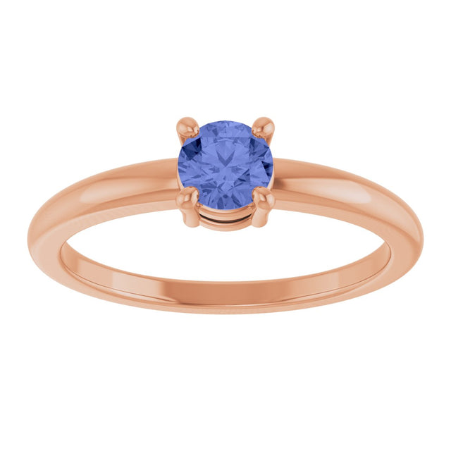 14K Gold Round Natural Tanzanite Solitaire Ring - Rose Gold - view 8